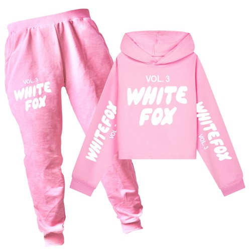 Kids White Print Foxes Hoodie Tracksuit Set Hooded Sweatshirt Pullover Outfits - Picture 8 of 16
