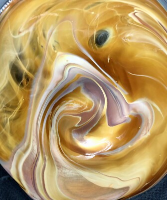 Studio Art Blown Glass Platter Large 20'' Gold, Carmel, Swirl one of a kind Art