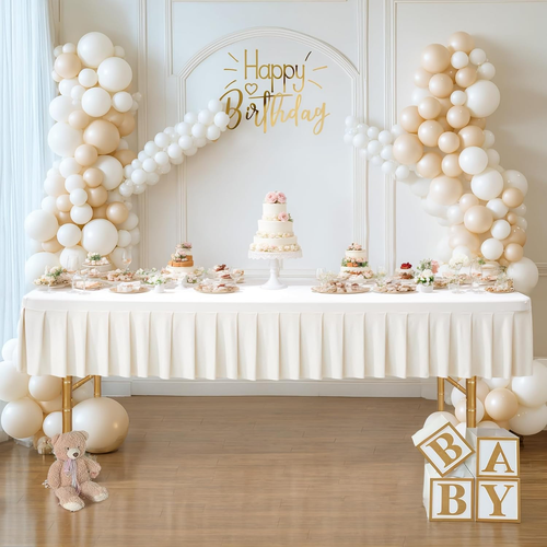 Ivory Spandex Rectangle Tablecloth for 6 Foot Rectangle Tables, Wrinkle Free Tab