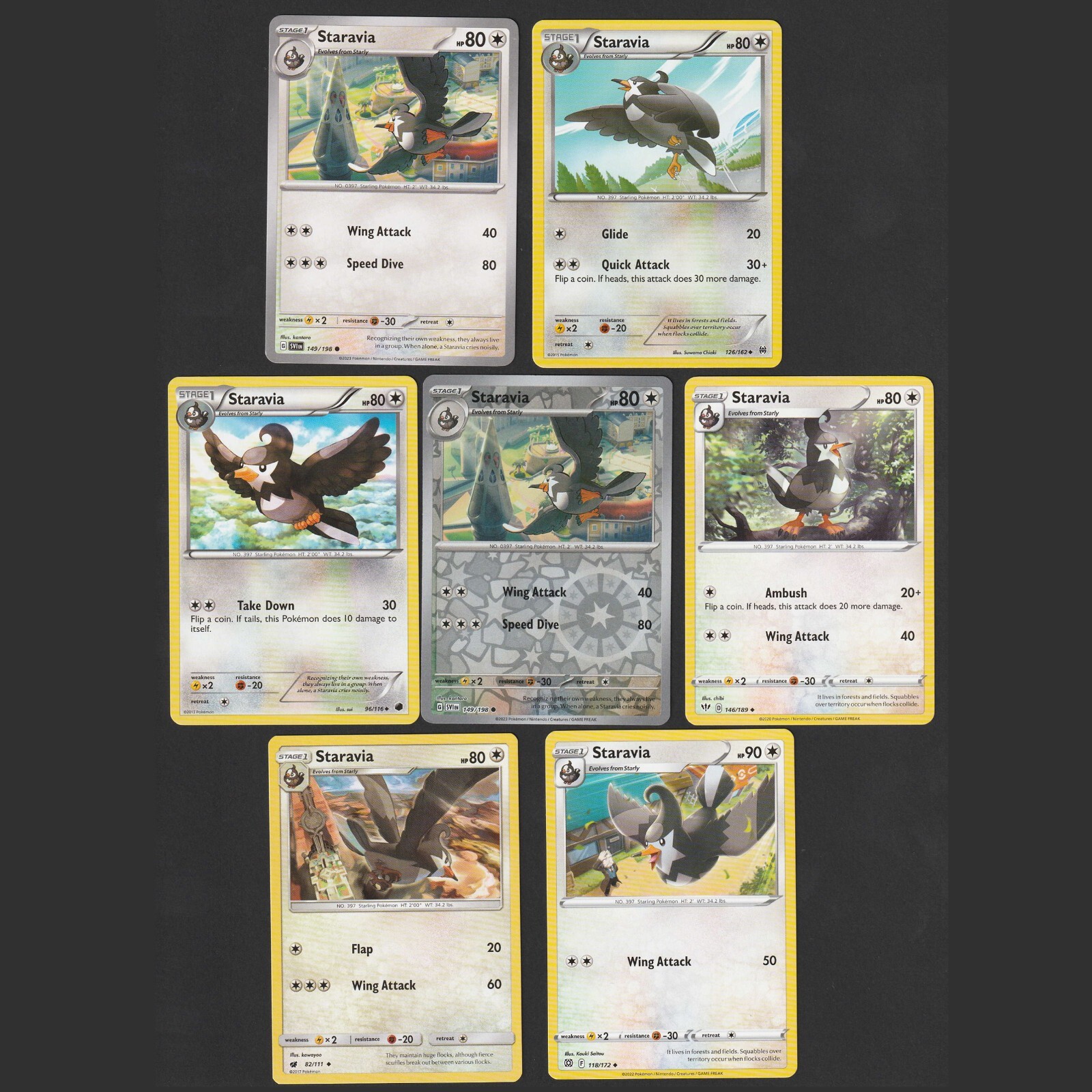 Staravia Pokemon Card Collection Set of 7 English Cards Holo Reverse