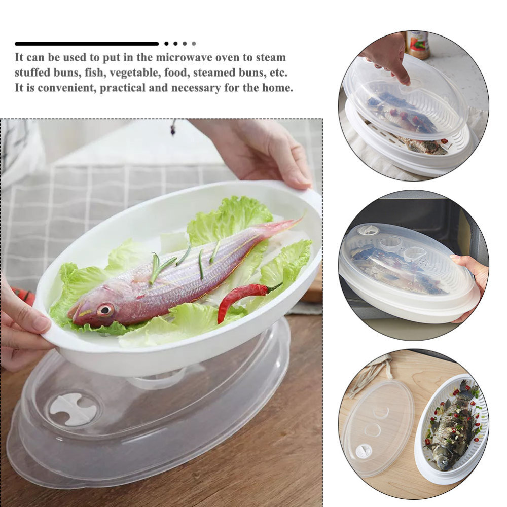 2 Sets Steamed Fish Plate with Lid Pp Oval Pan Food Steamers eBay