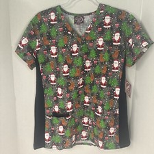 Christmas Santa Clause Scrub Top Size Medium Same Day Shipping Nurse Scrubs