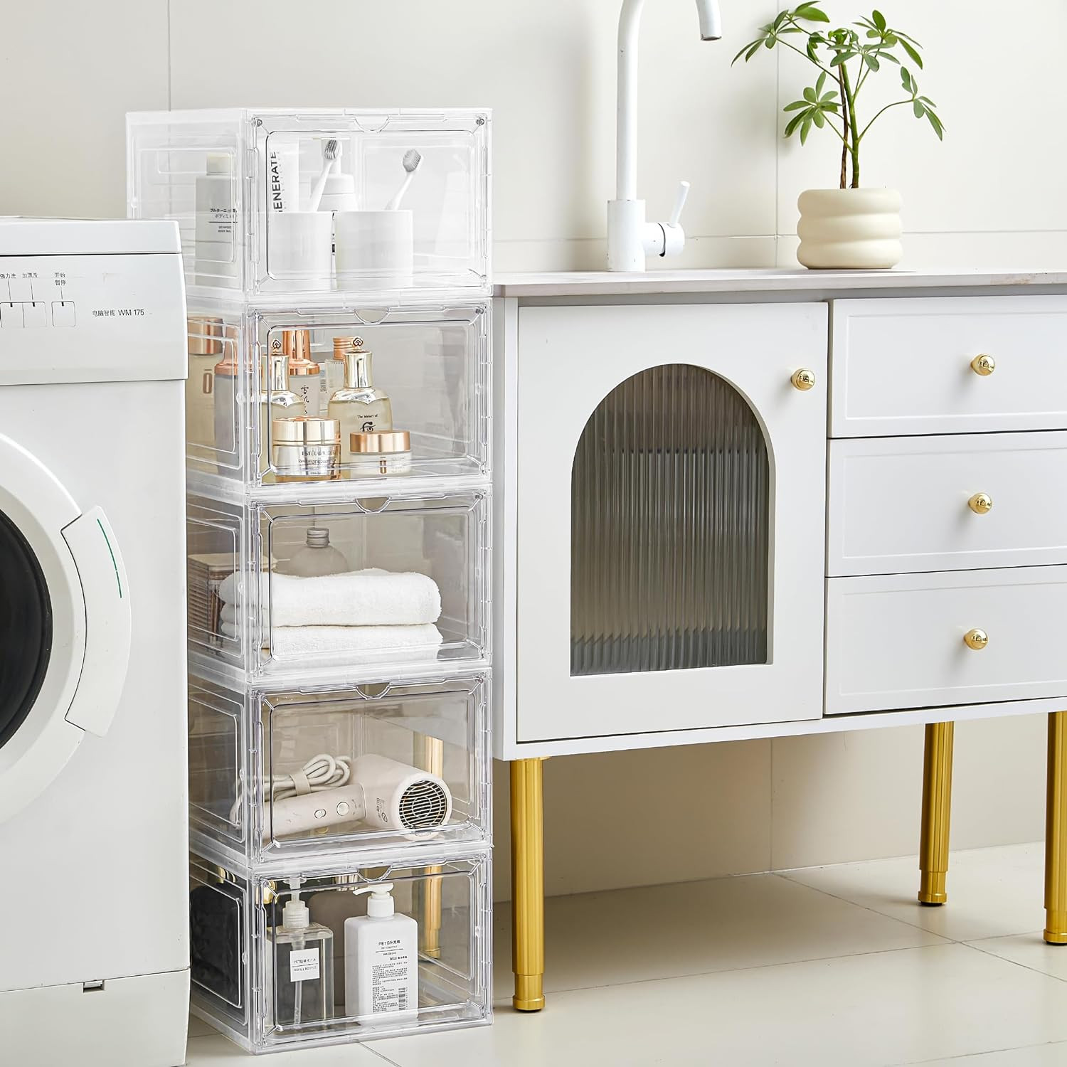 Storage Bins with Lids, 6 Pack Clear Plastic Storage Containers with Magnetic Ac