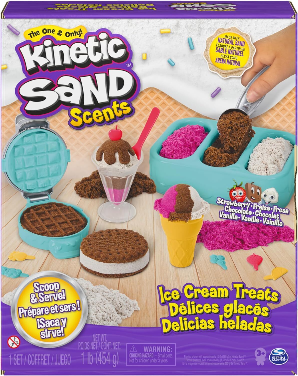 Kinetic Sand, Playset Gelati Deliziosi, Sabbia 454 Gr, 3 Colori, 6 Accessori