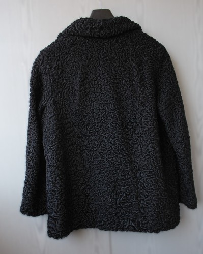 Black natural Persian lamb fur jacket, karakul coat, vintage, size L, for women - Picture 9 of 21