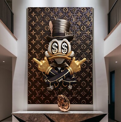 LEINWAND BILDER BIS 170x110x5 DAGOBERT-DUCK GOLD-3D-OPTIK WANDBILD KULT POP-ART