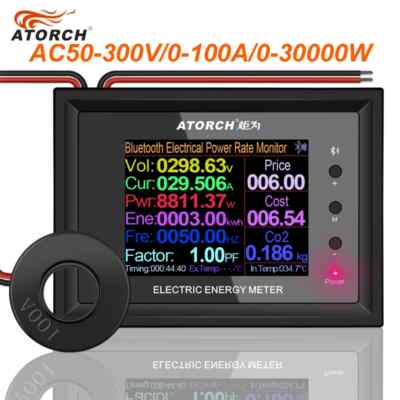 100A AC50-300V 2.4In Digital Power Energy Meter Wattmeter Indicator Ammeter 