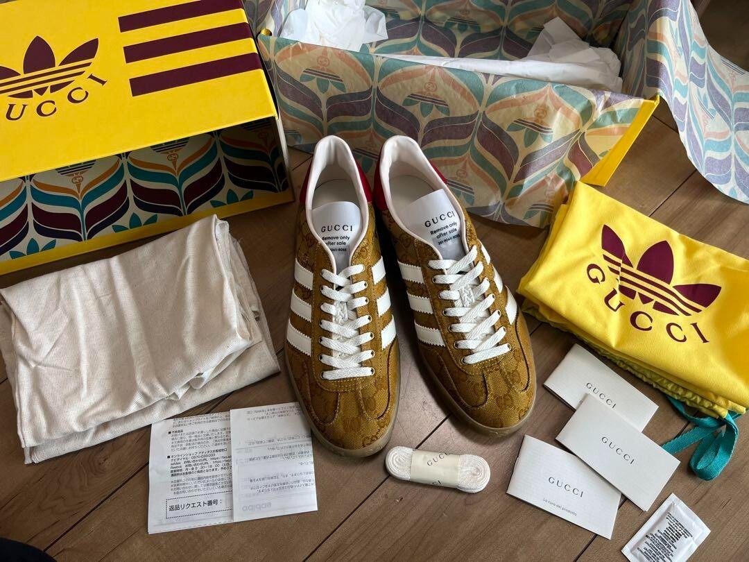 adidas × GUCCI Men's Gazelle Sneakers White & Brown & Red