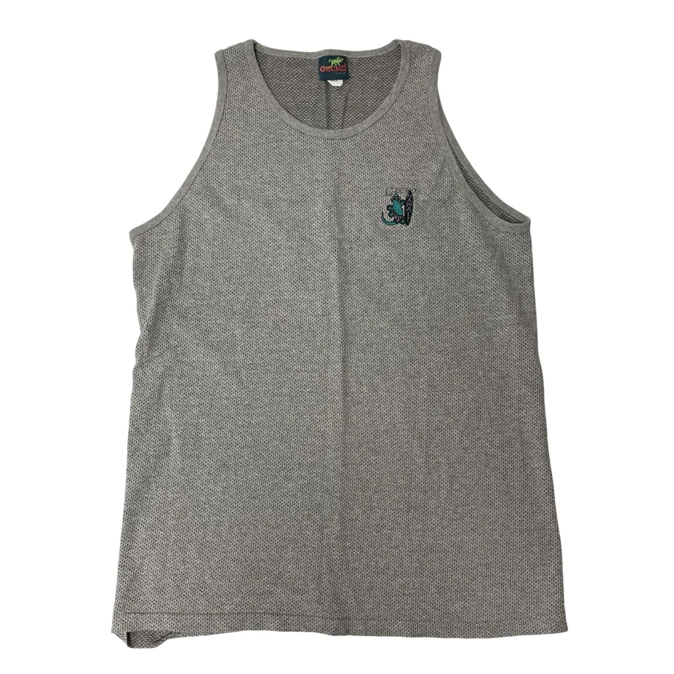 Vtg 80's GECKO Hawaii Lizard Logo Gray Mesh MUSCLE Shirt SURFER Skater Tank Top - Image 3 of 4