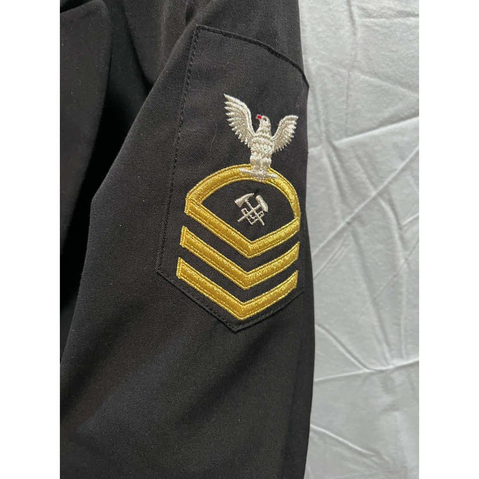 VTG Navy Military Dress Coat Jacket Gold Buttons Stripes Career Formal CPO HTC - Image 3 of 4