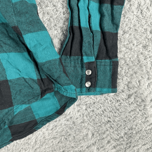 Wrangler Women's Long Sleeve Western Pearl Snap Plaid Button Up Top XL Teal Navy - Picture 7 of 12
