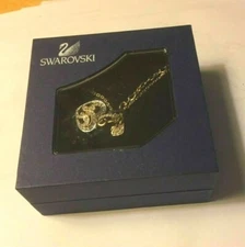 MIB Swan Signed Swarovski Goldtone Filigree Heart Pave Crystal Pendant Necklace