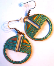 AGED COPPER TRIBAL style HALF HOOPS earring FISH HOOK artisan SP42