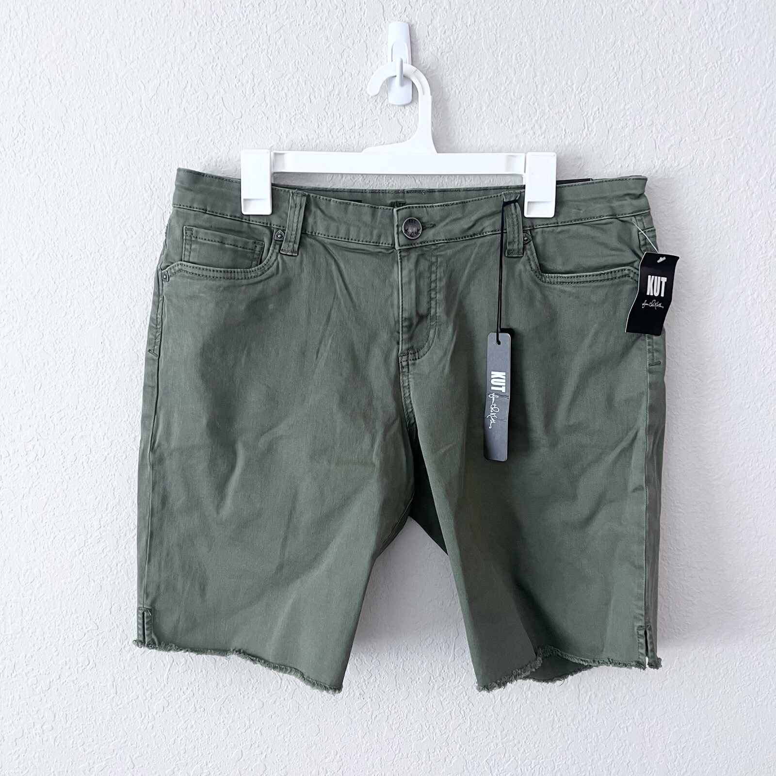 NWT Kut from the Kloth Women's Natalie Bermuda Green Cut Off Shorts