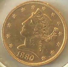 1880 $5 Liberty Head Gold Half Eagle - # 211
