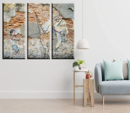 5 Piece Wall Art Set, Street Mural Canvas, Urban Wall Decor, Ready to Hang - Image 4 of 4