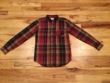 Vintage Levis Strauss Long Sleeve Red Plaid Mens Button Up White Tab Shirt Small
