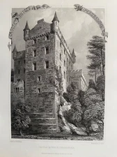 1848 Antique Print; Castle Huntly, Perthshire, Scotland after Billings