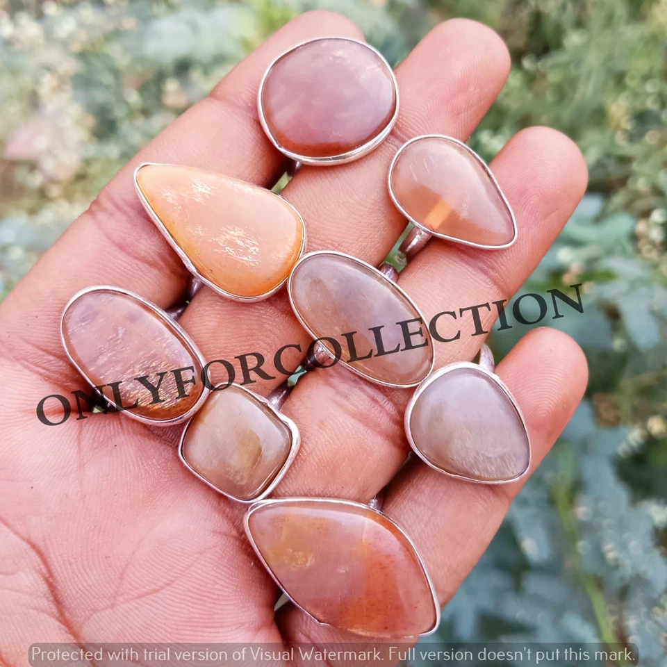 Lote de anillos al por mayor de bisel enchapados en plata de ley 925 con piedras preciosas de piedra solar natural Foto 2 de 4