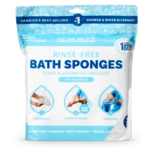 Scrubzz Disposable No Rinse Bathing Wipes - 25 Pack- All-In-1 Single Use Shower