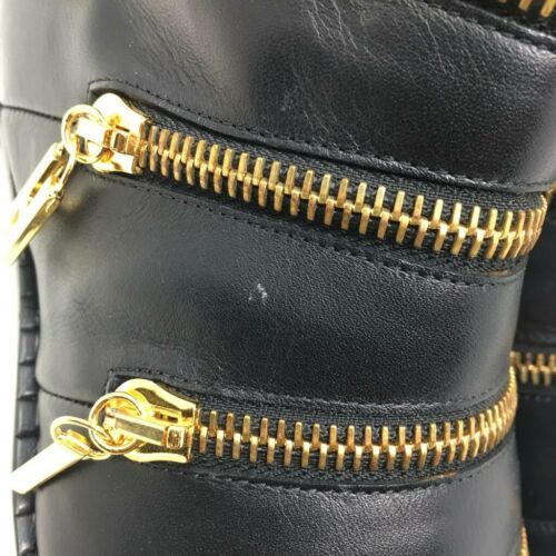 Botas de cuero MOSCHINO con cremalleras en tono dorado de marca - Reino Unido 4/UE 37 - £1290 - Imagen 9 de 11