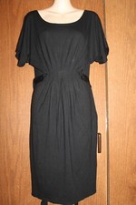 Gap Woman Rayon/Polyester Blend Black Waist Tie Knee Length Pleated SS Dress S