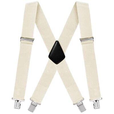 Mens Suspenders X-Back 2'' Wide Adjustable Solid Straight 06 X-back(off White)