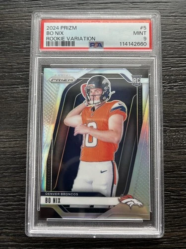 Bo Nix RC 2024 Panini Prizm RC #5 Rookie Variation Silver PSA 9 BRONCOS