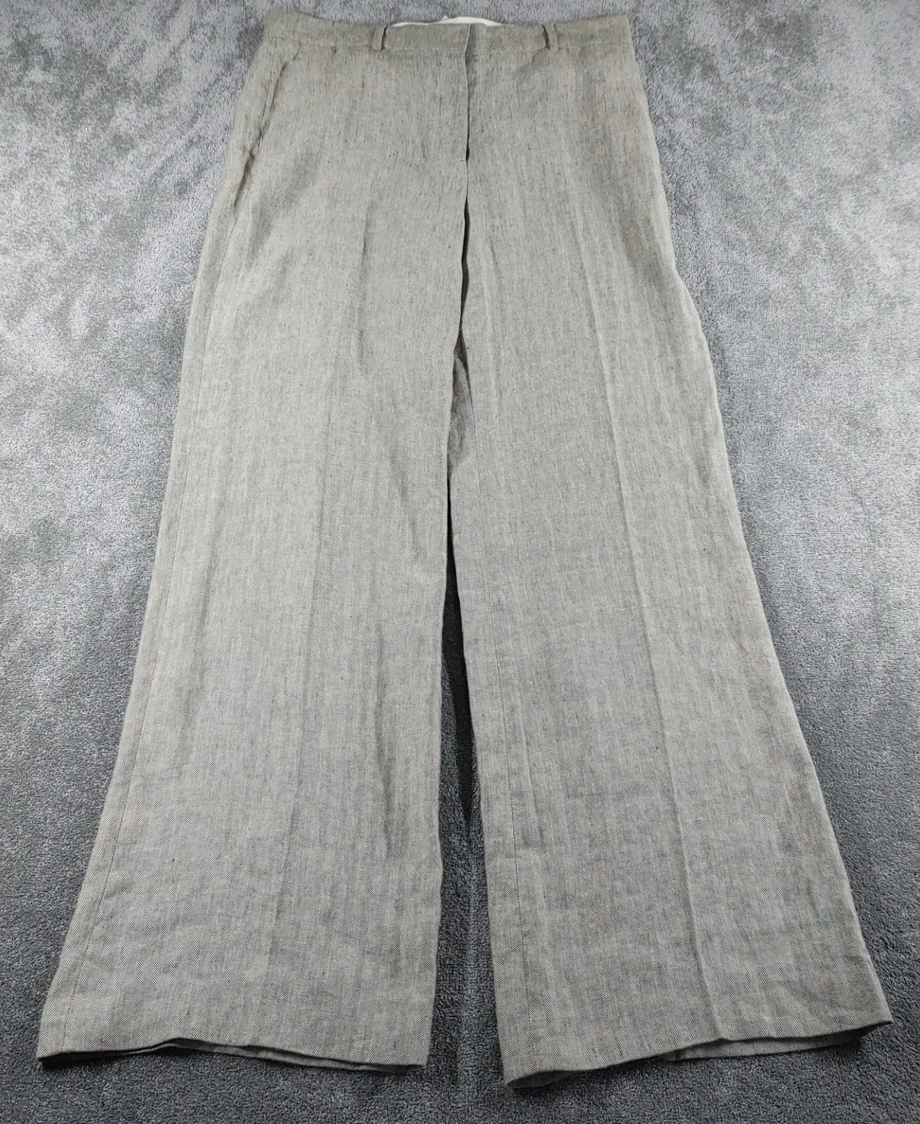 Nicole Farhi Trousers Womens UK 16 Grey Linen Wide Leg Herringbone Coastal Italy