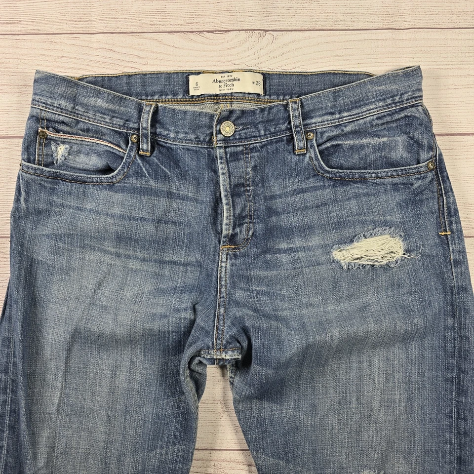 Pantalones de mezclilla vintage desgastados lavado medio Abercrombie & Fitch Y2K para mujer talla 28 Foto 3 de 4
