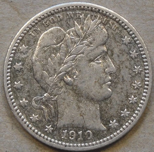 1910 Barber Quarter 25c XF/AU Dipped Bright with mottled toning as Pictured L3-4