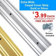 Extra wide carpet cover strip 61mm wide Silver or Gold 900mm (3') long PACK of 3