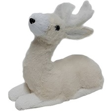 Renna seduta cerbiatto Natalizia cm 28x29 Pellicciosa Bianca Beige piccola