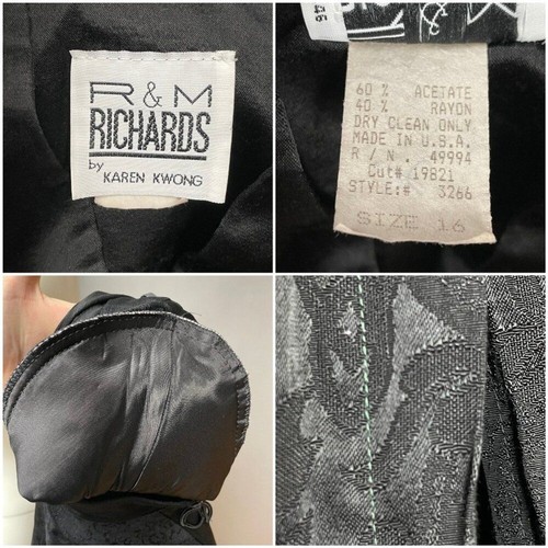Vintage R&M Richards by Karen Kwong Jacket Long Mandarin Collar Black Slits - Picture 7 of 16