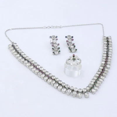 Ensemble de bijoux en argent 43,4 ct AAA pierre de lune naturelle, émeraude, ... - Photo 1/4