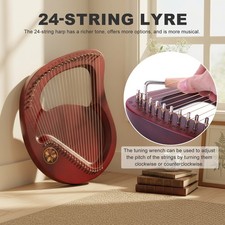 24-String Lyre Harp with Tuning Wrench Mahogany Harp Gift for Beginner Purple