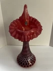 Vintage Fenton Cranberry Opalescent Coin Dot Jack In The Pulpit Vase 11.75”
