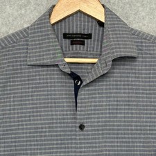 John Varvatos USA Mens Regular Fit Gray Plaid Button Down Shirt 16 32/33 Cotton