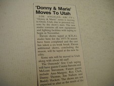 OSMONDS Donny And Marie Moves To Utah detailed 1977 music biz trade article