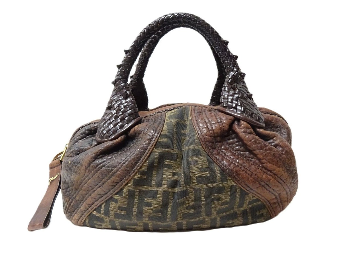 バッグ Fendi Zucca Spy Bag Brown Handbag FENDI Spy Bag Zucca Canvas Leather Handbag Color Brown Women's