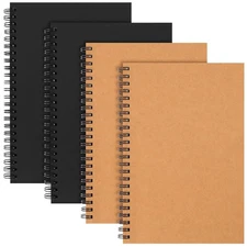 4 Pack Lined Kraft Spiral Notebook, 160 Pages 5 x 8in Soft Cover Spiral Journ...