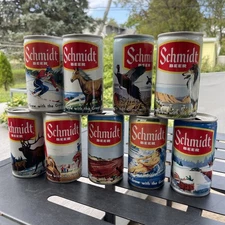 Lot of 9 SCHMIDT WildLife  Sport - Outdoor Series Steel Pull Tab Beer Cans