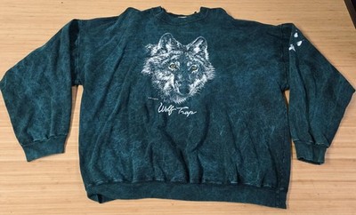 Vintage Art Unlimited Sweatshirt Mens 2XL Green Wolf Trap Made in USA 90s