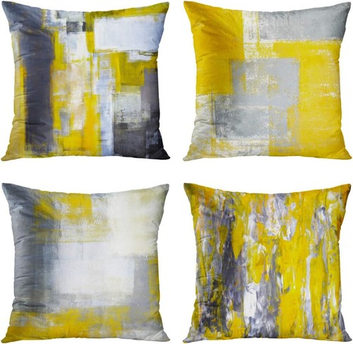 Britimes Überwurf Kissenbezüge Home Decor 4er Set 20 x 20, grau und gelb - Bild 1 von 6
