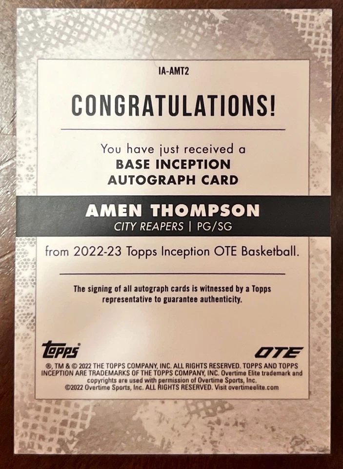2023 Topps Overtime Inception #IA-AMT1 Amen Thompson Auto Pink /99 - Image 2 of 2