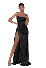 One-Shoulder Black Formal Evening Gown with High Slit