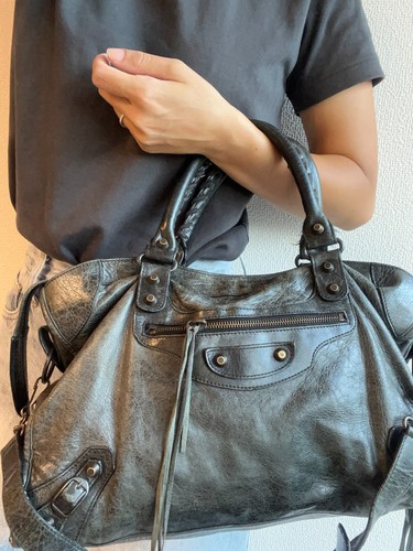 Balenciaga City Shoulder Bag 115748 Leather Black Dark Gray with Dust Bag - Picture 2 of 15