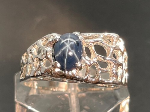 1.715 CT STAR SAPPHIRE .925 STERLING SILVER MENS NUGGET RING SZ 10.75, 5+GRAM - Picture 2 of 11