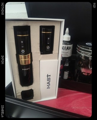 Mast Flip 3 Wireless Tattoo Gun 7 Adjustable Strokes Rotary Pen WQP-257 Blk/Gold