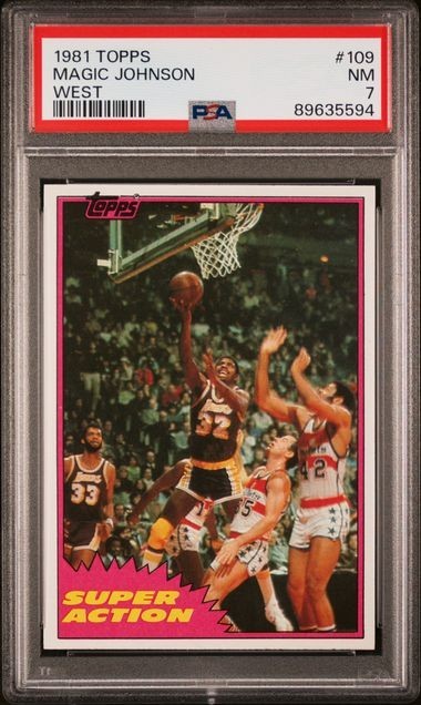 1981 Topps #109 Basketball Magic Johnson PSA 7 Super Action WEST Lakers - NICE!